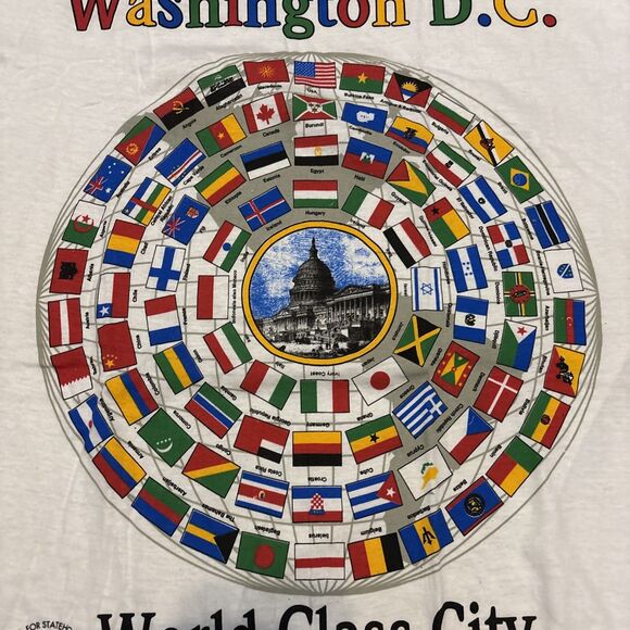 Vintage 1990s Washington DC T-Shirt World Class City Country Flags XL Statehood - Picture 7 of 11